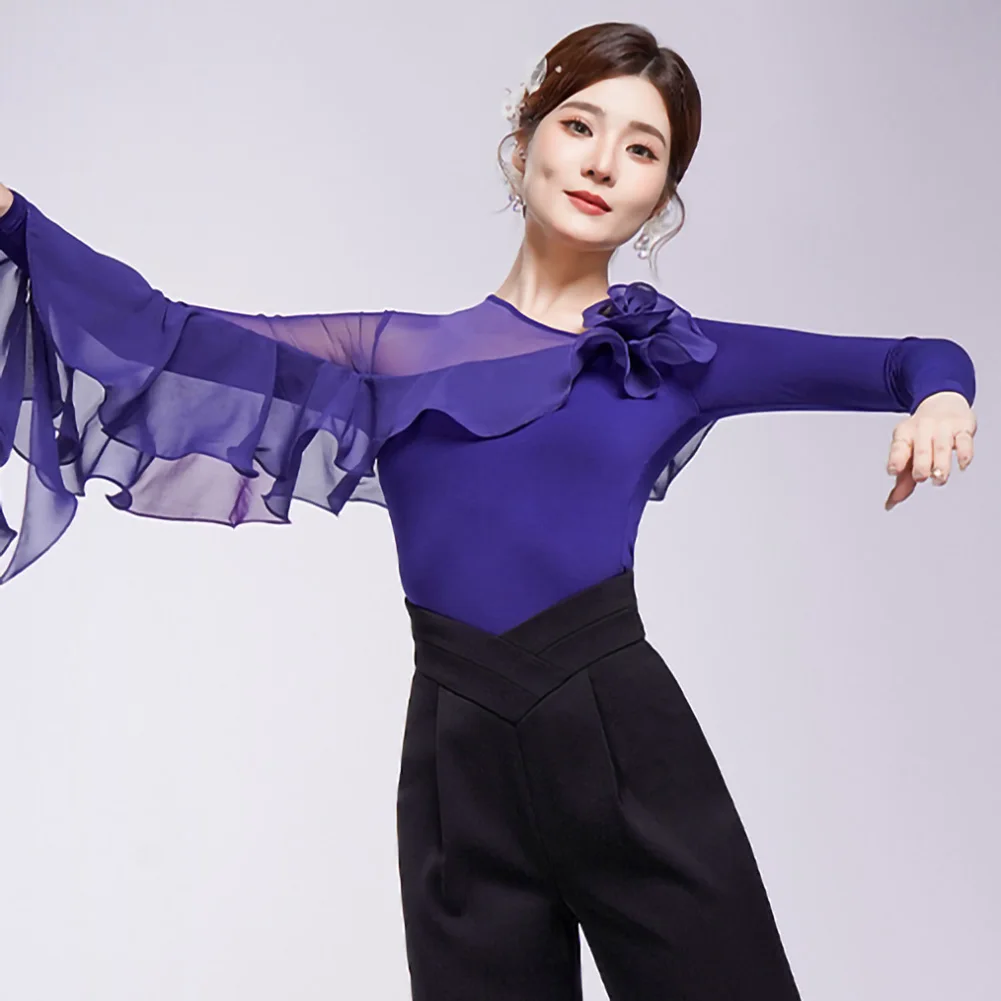 قاعة الرقص المنافسة النسائية السوداء الرقص الأعلى الشيفون جاسبر الأزرق الفاوانيا الأرجواني شال عالية الجودة تكدرت بذلة #4