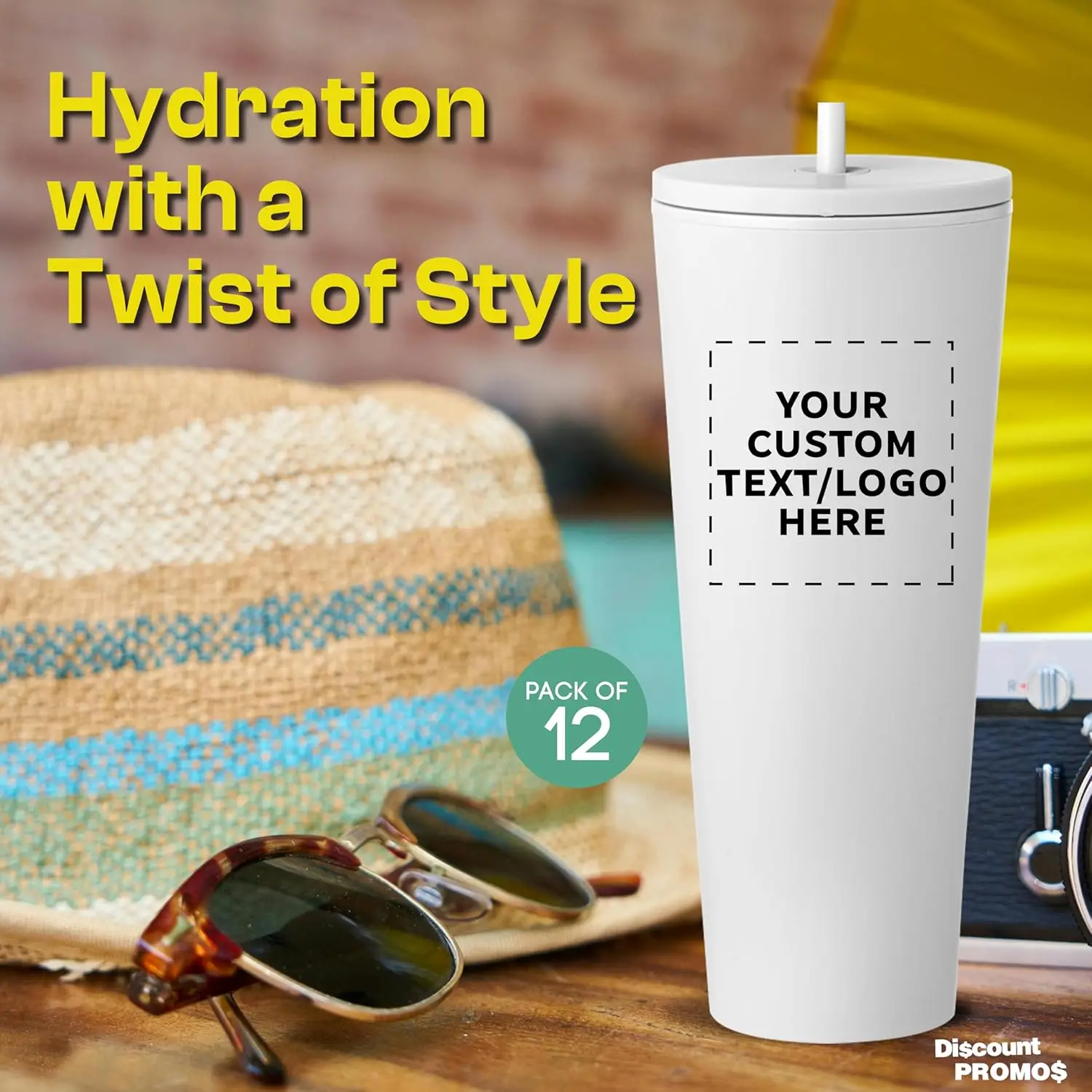 أكواب بلاستيكية مخصصة من كيناي مع قش 24 أونصة، مجموعة من 12 قطعة، عبوة كبيرة مخصصة مثالية للمشغول باللون الأبيض المعزول #4