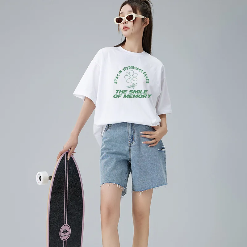 

Summer Women's Pure Cotton Short Sleeve T-shirt Oversized Loose Casual Versatile Top Letter Printing Round Neck T-shirt