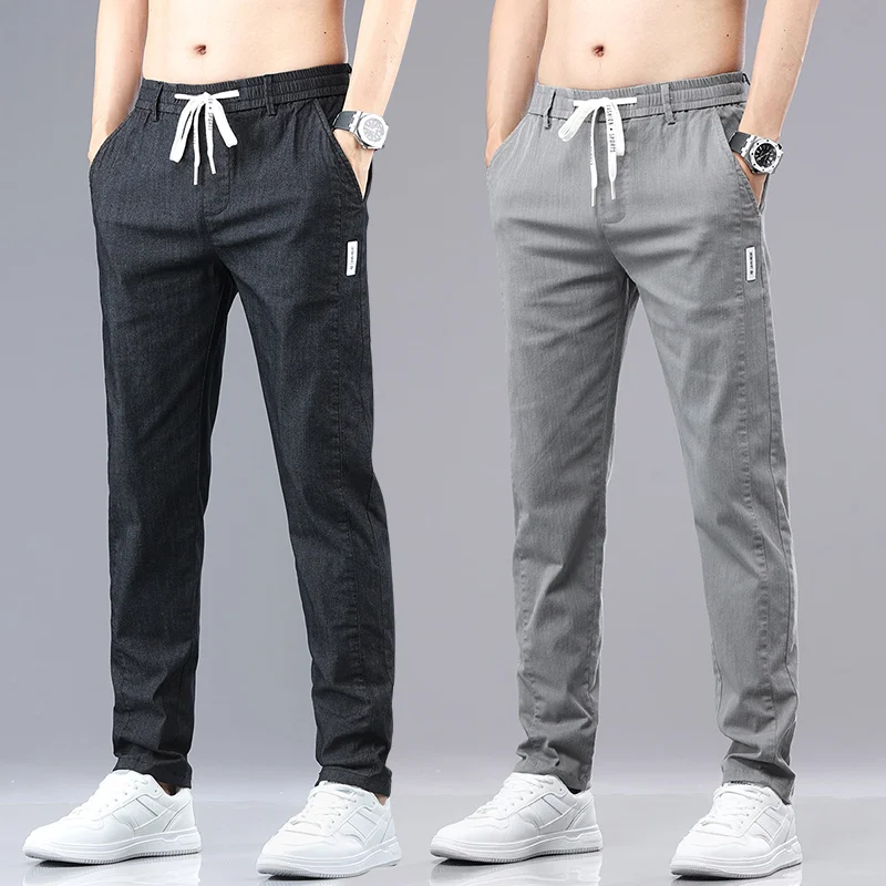 6 Colour Summer Men\'s Classic  Cotton Solid Color Fashion Business Casual Pants Elastic Waist Korean Fashion Men Clothing 28-38