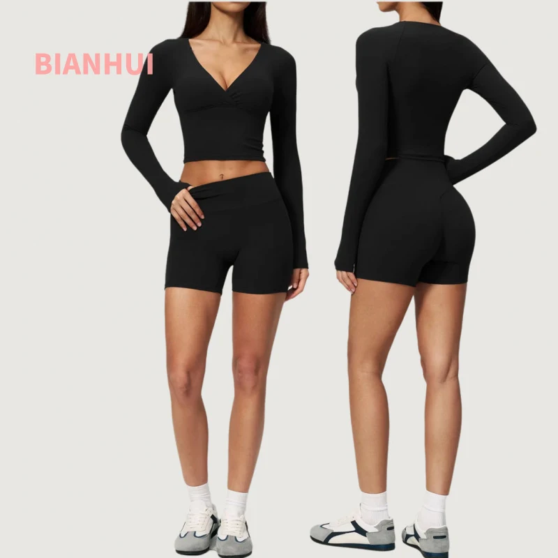 Brushed Fitness Suit With Shockproof Long Sleeve Athletic Wear Yoga Clothing Quick-Dry Gym Outfits Sports Yoga Sexy Outfits