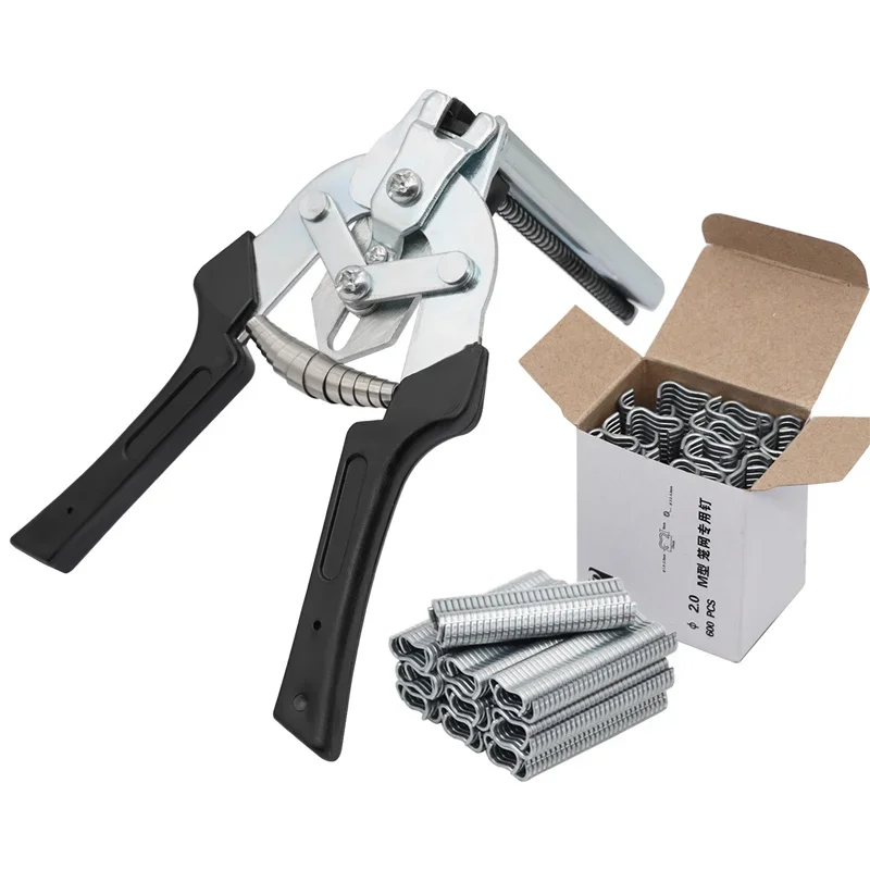 

Animal Cage Hog Ring Pliers Blcak Fastening Clamp and 600Pcs M Clips Installation Kit Chicken Rabbit Mink Fox Bird Dog Cage