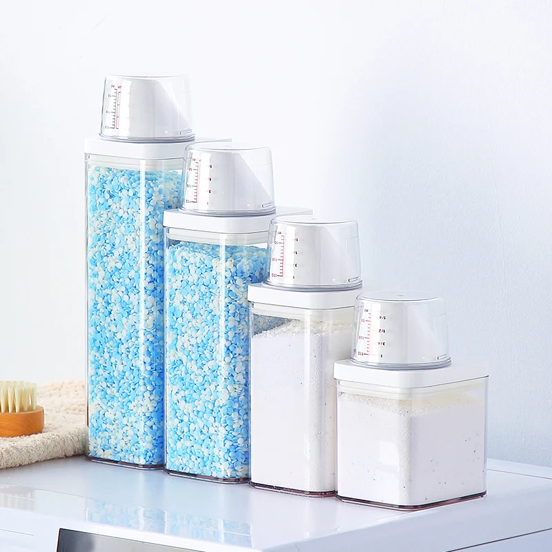

Laundry Detergent Powder Container With Measuring Cup Washing Up Powder Dispenser Food Storage Jar Airtight Storage Bottle