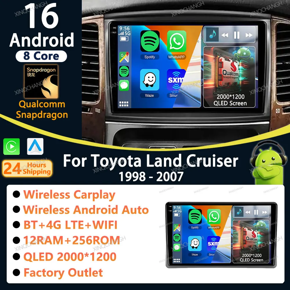 Android 16 Car Radio Carplay Auto For Toyota Land Cruiser 10 J100 100 1998 - 2007 Audio Stereo 2 DIN Player Head Unit Video DIN