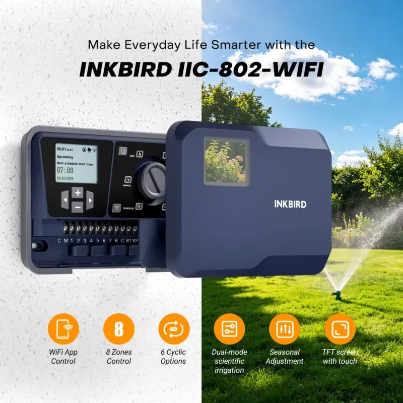 INKBIRD Smart WiFi 8 Station Controller for Irrigation with TFT Touchscreen, Smart Weather Skips, Cycle & Soak