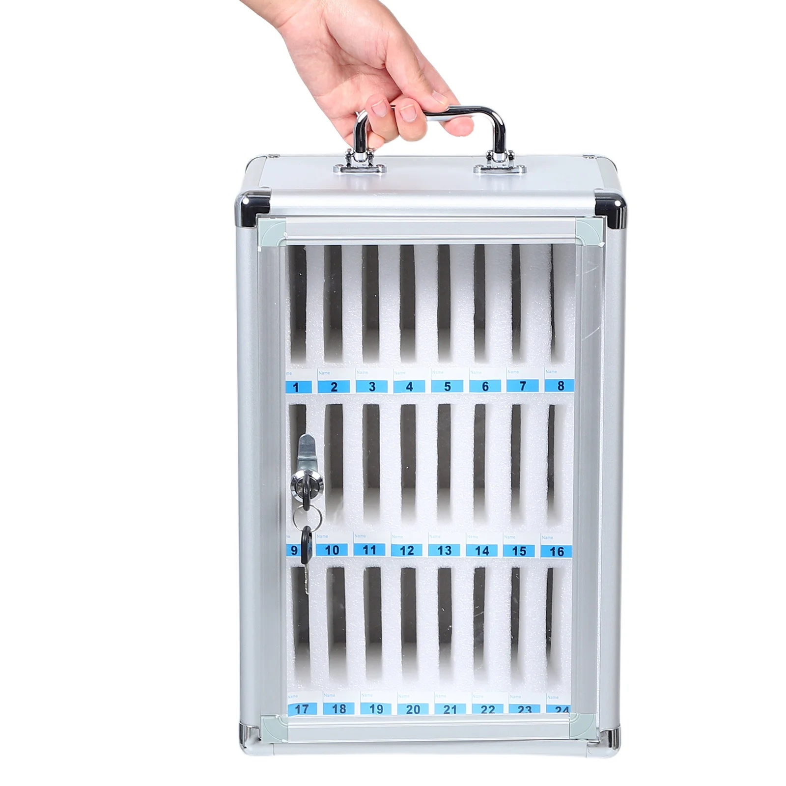 

24 Slot Metal Phone Storage Cabinet Lockable Desktop Organizer for Classroom Office Wall Mounted Mobile Cell Phone Box