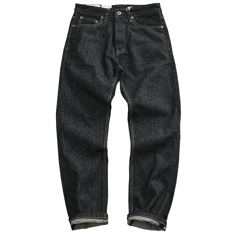 2024 Spring and Autumn New American Retro Primary Color Denim Jeans Men's Simple Washed Heavyweight Straight Casual Slim Pants