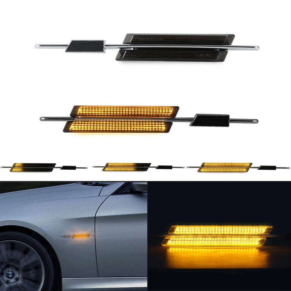 

2Pcs LED Dynamic Turn Signal Sequential Indicator Side Marker Light For BMW E90 E46 Sedan Wagon 4D convertible Coupe 2D M-Logo