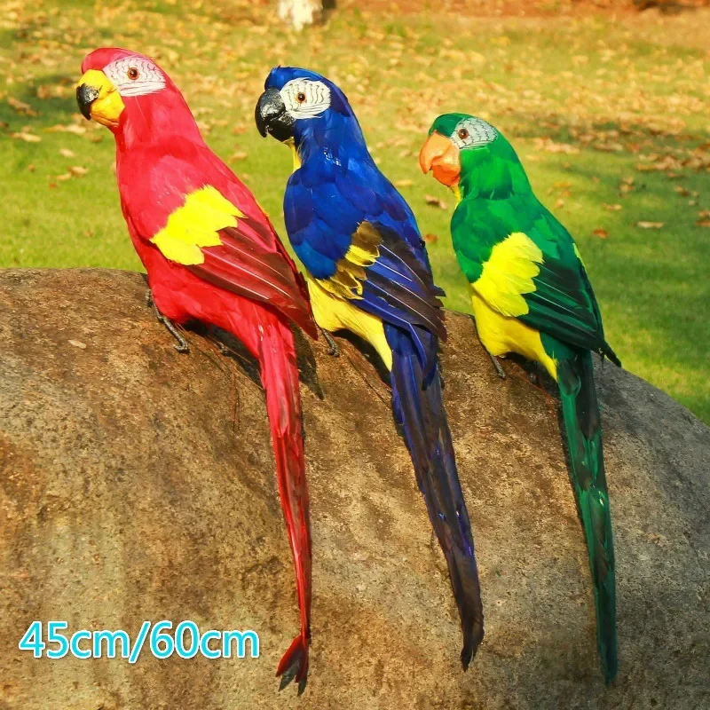 

New 60/45cm Simulation Parrot Handmade Foam Feather Macaw Lawn Figurine Ornament Fake Animal Bird Garden Prop Decoration