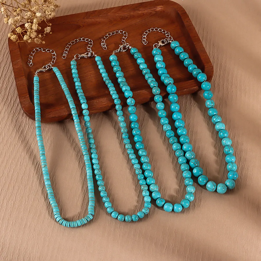 Minimalist Turquoise Bead Necklace Short Layered Choker For Women Retro Stackable Bohemian Chain Jewelry