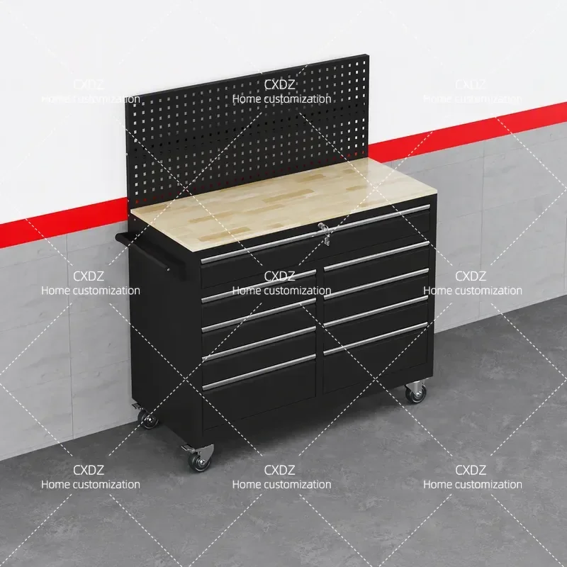 Solid Wood Barber Shop Tool Cart with Drawers European American Style Workshop Parts Cabinet Storage Organizer for Salon