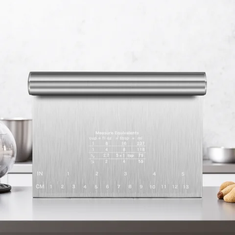 Stainless Steel Dough Pastry Scraper Multi-purpose Bench Scraper & Chopper Dough Cutter with Scale Cake Pizza Cutter Baking Tool