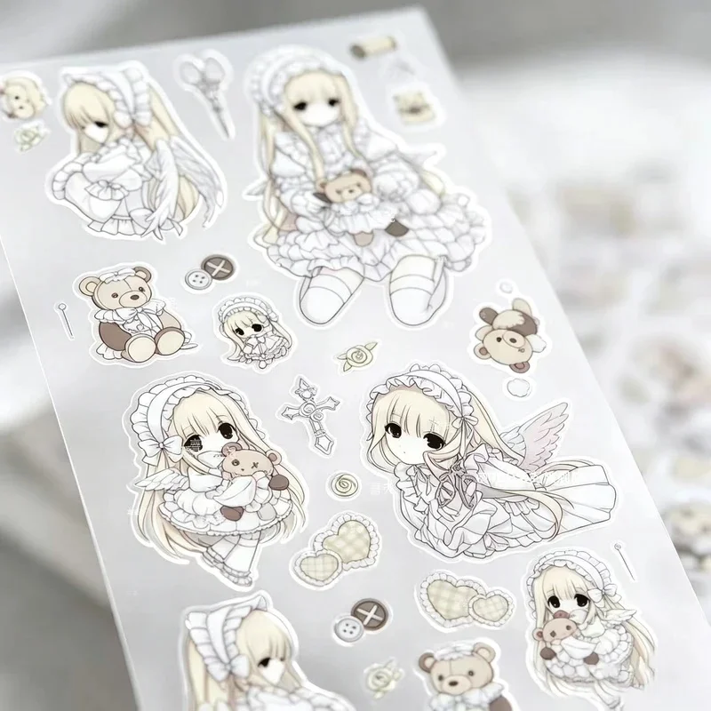 Cute Cartoon Anime Angel Wings Nail Art Sticker Bear Girl Heart Waterproof Handbook Material Diy Mobile Phone Water Cup Sticker