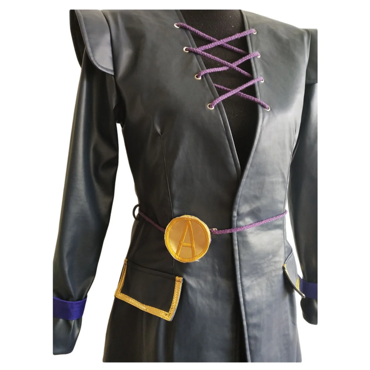 JoJo's Bizarre Adventure Anime Cosplay Traje Masculino, Vento Dourado, Longo Casaco PU, Manto, Peruca, Peruca, Fato de Halloween