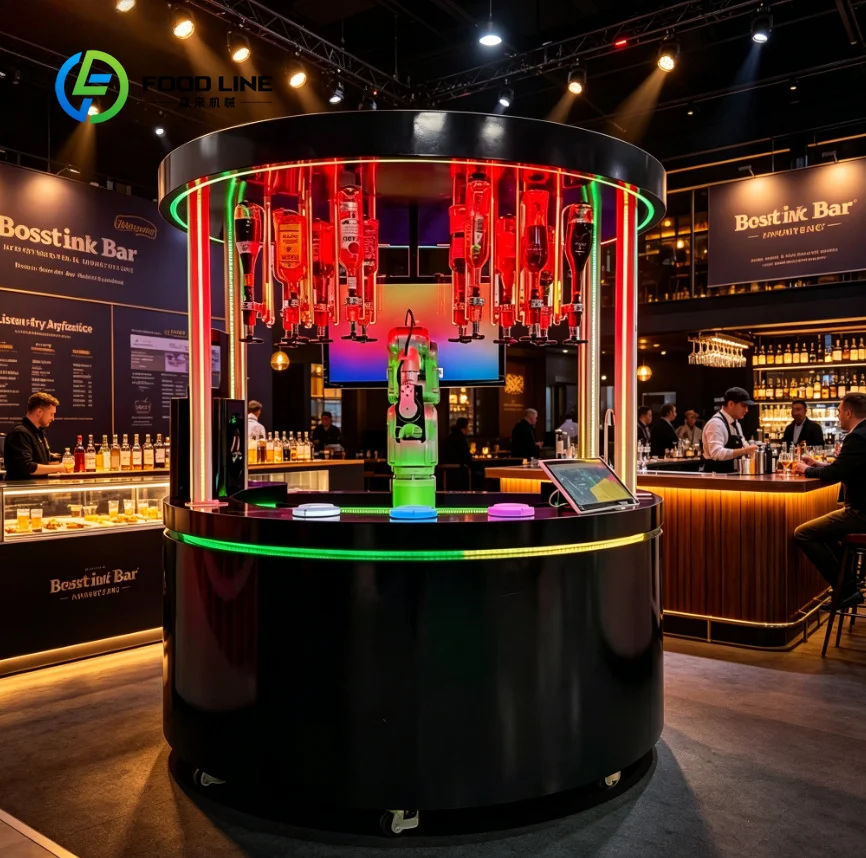Customized Circular Robotic Bartender Self-Service, RGB Column Light Unmanned Drink Mixing Station for Trendy Bar