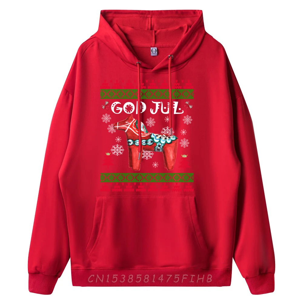 God Jul Ugly Christmas Scandinavian Dala Horse Vintage Pullover Hoodies New Hoodies Camiseta Pullover