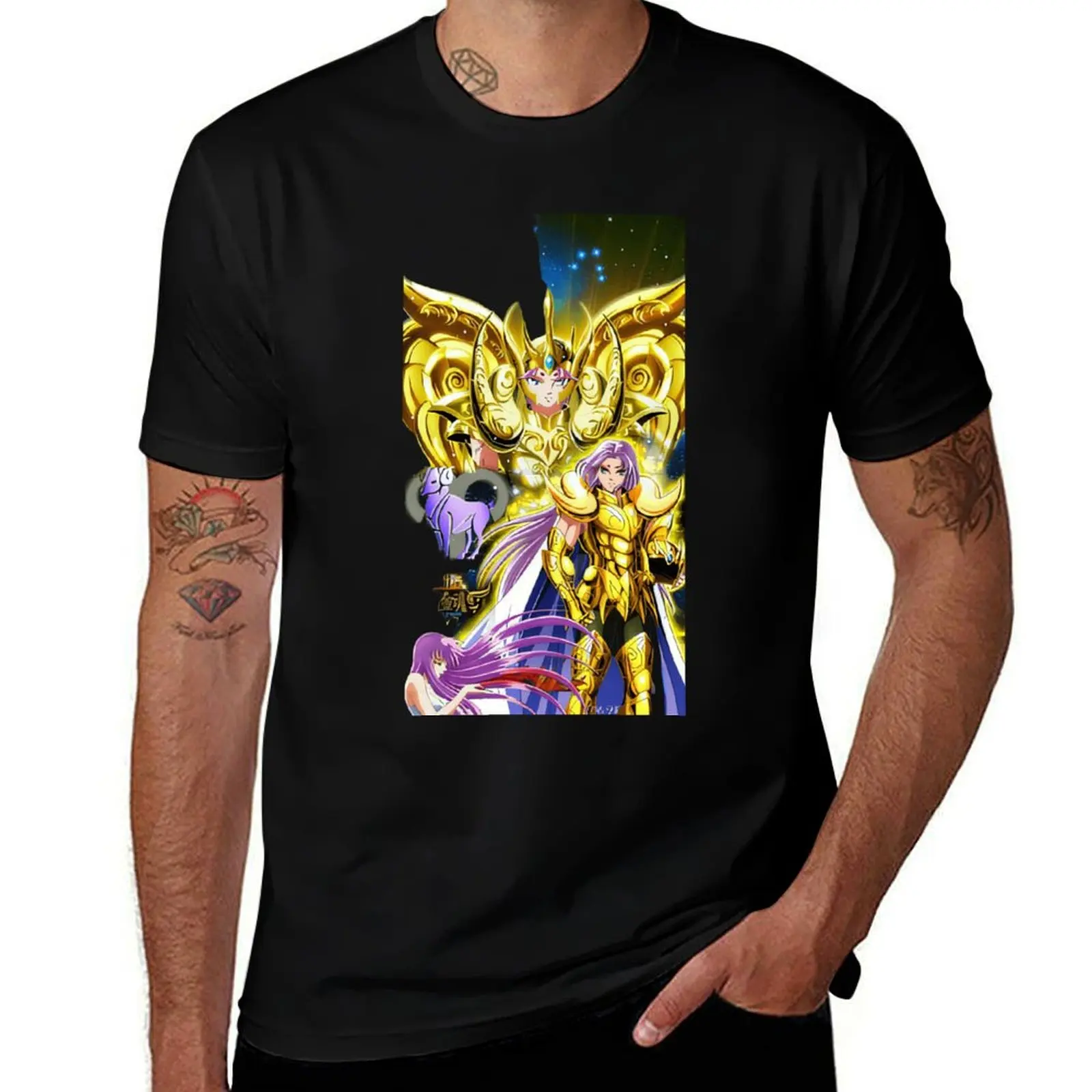 

Design 100% Organic Cotton T-Shirt Eco Fabric Solid Color for Loungewear Regular Fit Art Print Saint Seiya Gold Saint Aries Mu