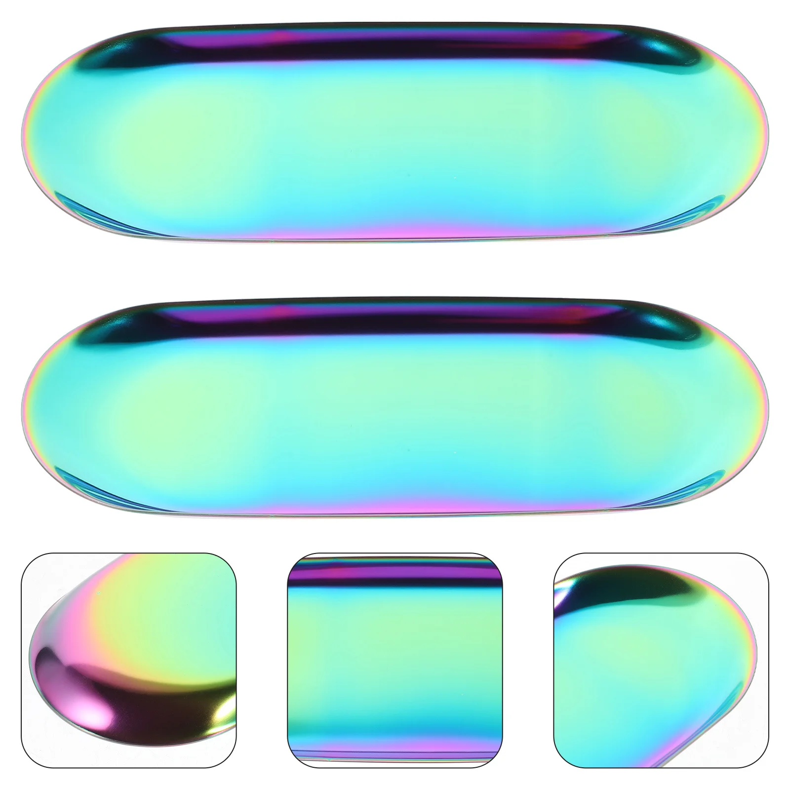 

2 шт. металлический лоток для ювелирных изделий, овальный держатель для хранения ювелирных изделий из нержавеющей стали, органайзер для мелочей, настольная витрина, комод, украшение