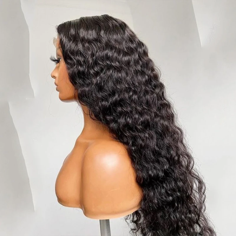 Perruque Lace Front Wig crépue bouclée noire, 26 pouces, pre-plucked, cheveux longs naturels, sans colle, densité 180%, pour femmes