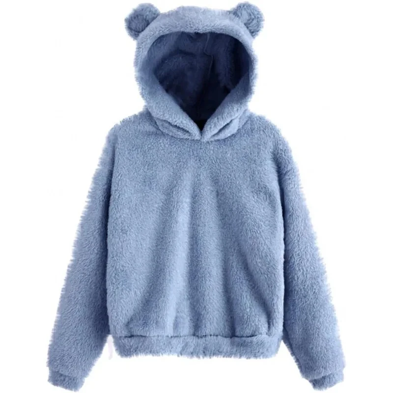 Autumn Winter Women\'s Hoodies Winter Women Long Sleeve Rabbit Ear Hood Sweatshirt Cute Plush Warm Casual Hoodie Tops