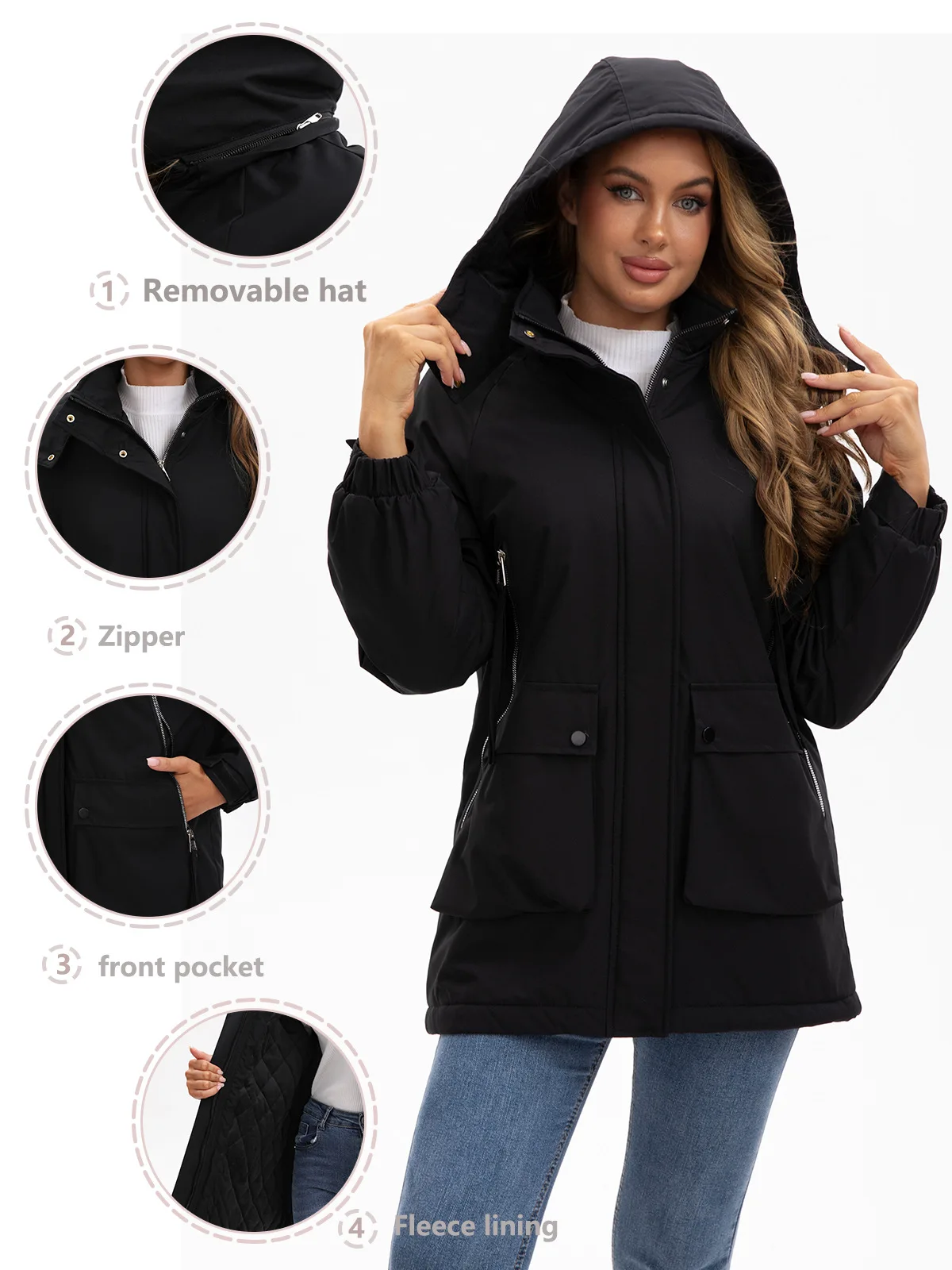 2025 Women's Detachable Cap Fleece Jacket Waterproof Autumn Winter Coat Outdoor Cotton-Padded Style New Arrival