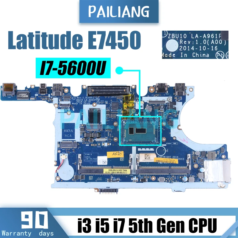 I3 I5 I7 ZBU10 LA-A961P do DELL szerokości geograficznej 7450 E7450 płyta główna do notebooków CN-0Y15C1 0 y15c1 0 r1vjd 0 tfvf9 0 v2cd płyta główna laptopa