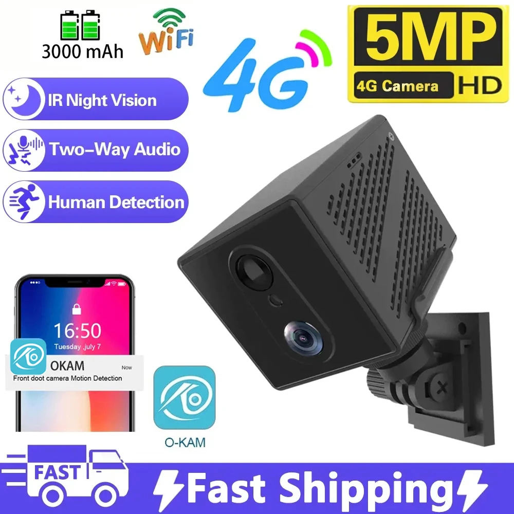 64GB 4G SIM Card Mini Camera 5MP 3000mAh Battery Wireless Wifi Night Vision Motion Detection CCTV Two-way voice IP Camera