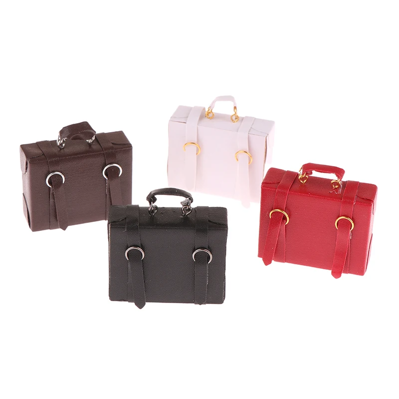 1:12 Dollhouse Miniature Leather Luggage Trunk Suitcase Vintage Hand Bag Briefcase Home Model Decor Toy Doll House Accessories