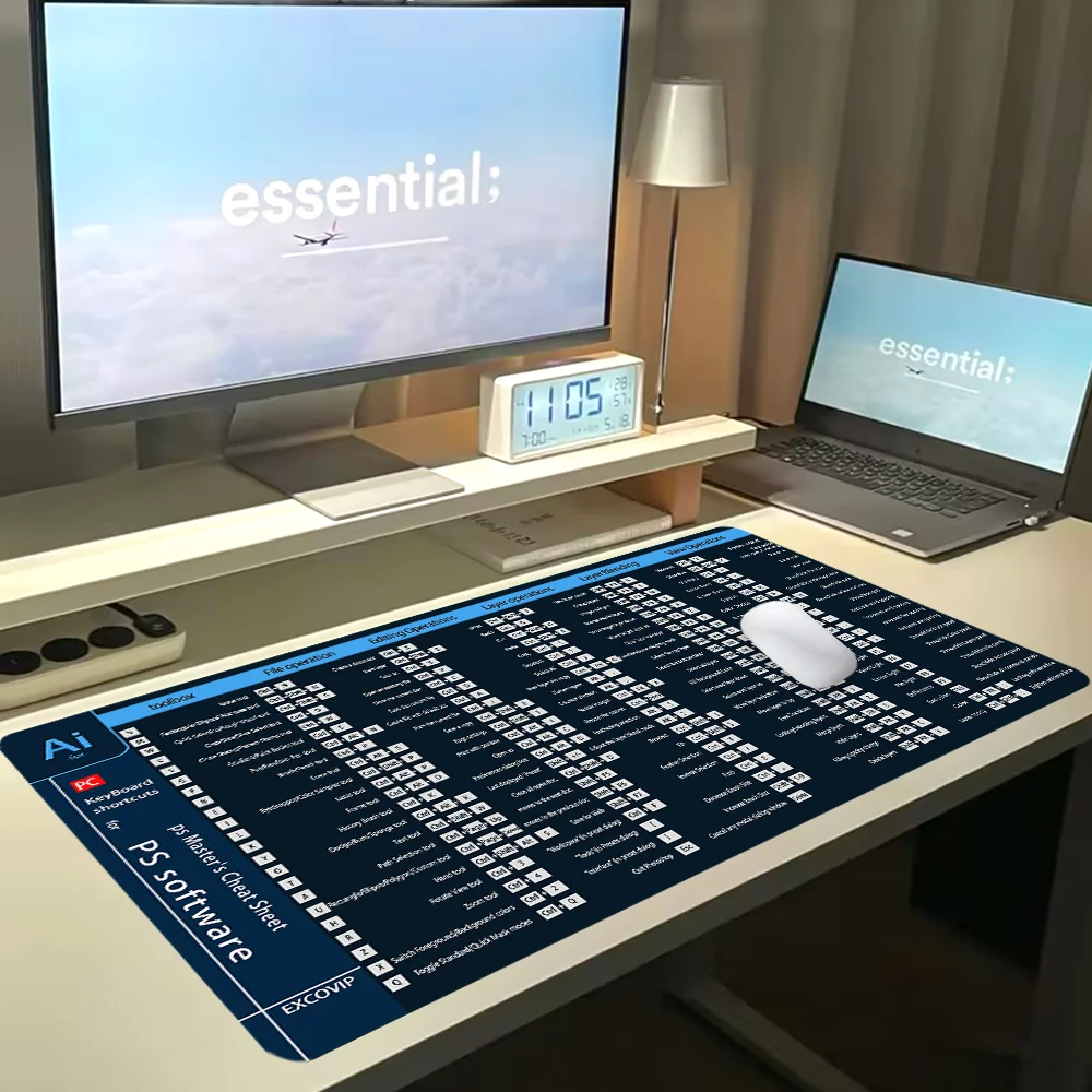AI Shortcuts Mouse Pad Large Gaming Desk Mat Offices Accessories Keyboard Pad With Non-Slip Rubber Base Stitched Edge Deskpad