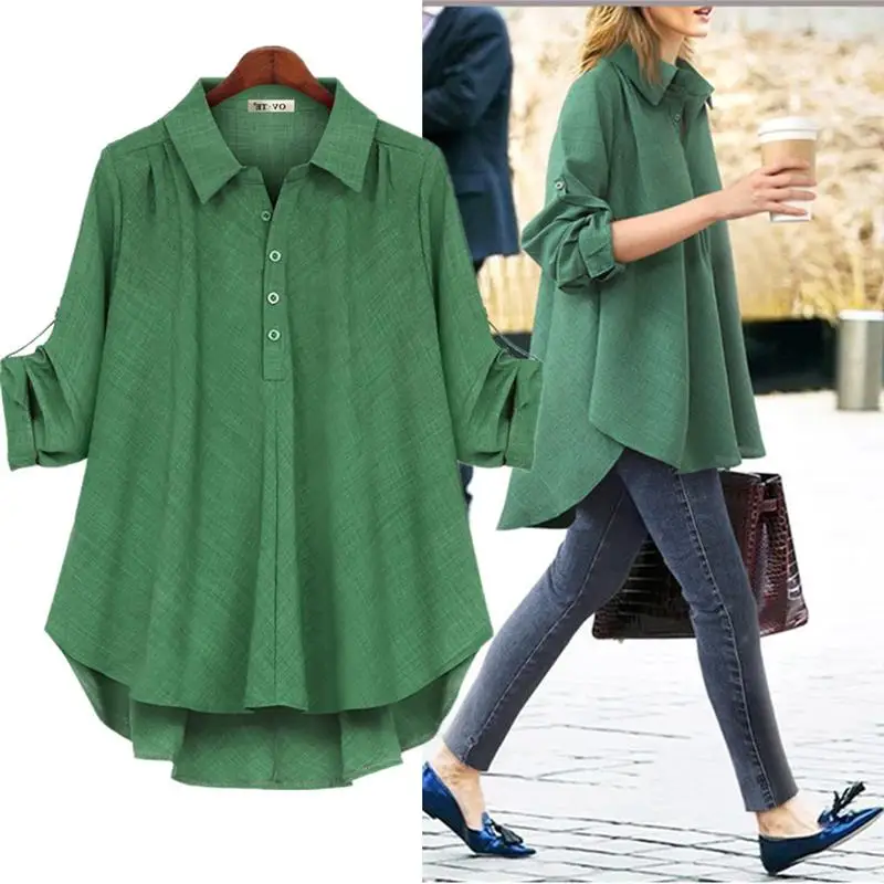 

Spring Autumn Double Color Fabric Long Sve irt Loose Fit plus Size Slimming mid Length Versatile Women's Premium Top