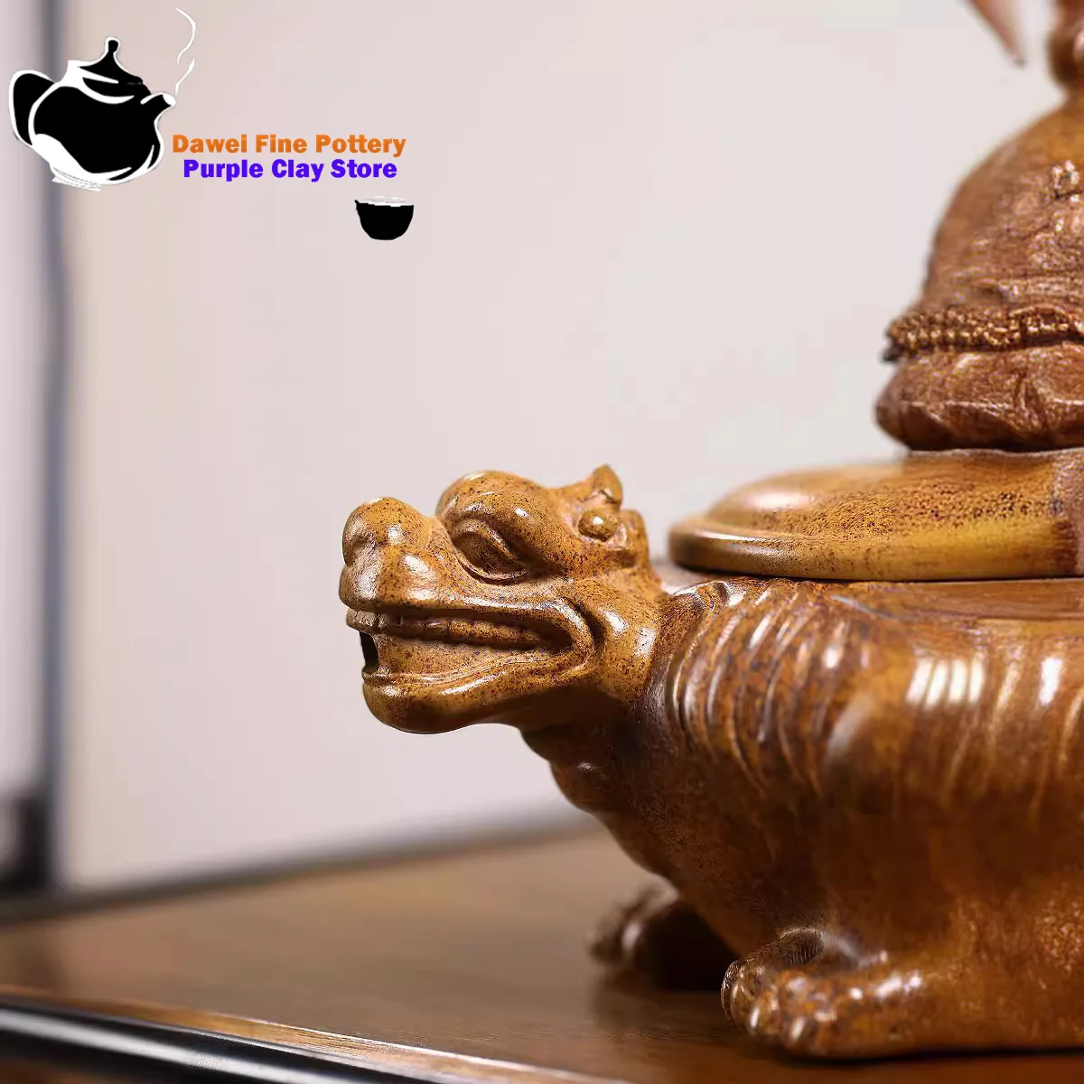 Yixing handmade purple clay teapot, divine beast teapot, original mineral keel, golden sand dragon kiln, wood fired tea set