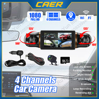 4 Channel Dash Cam for Cars WIFI Car DVR 360° Front And Rear Camera 3'' Screen Video Recorder 24H Parking with 32GB Memory Card
