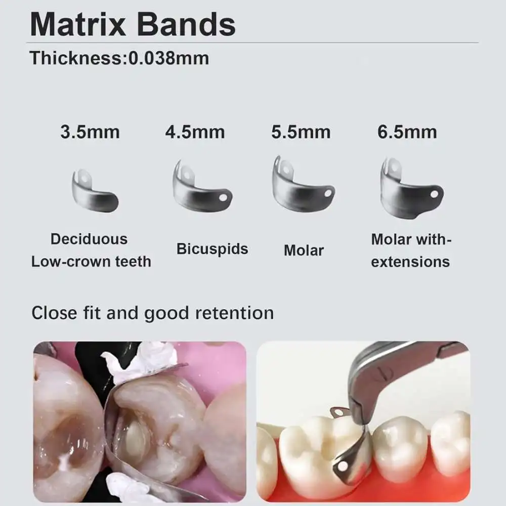 Dental Sectional Matrix Bands Metal Matrices for Posterior Teeth Molar Restoration Sectional Contour Matrix Band Dentistry Tools view 5