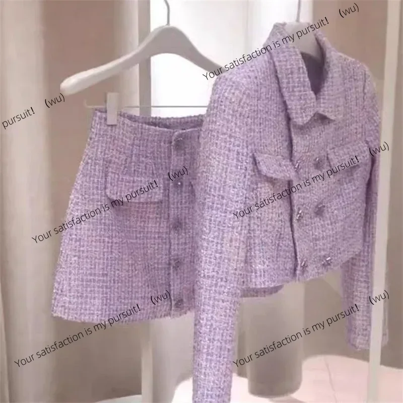 

ZOCI-Роскошный твидовый женский костюм-двойка, приталенное короткое пальто с элегантным двубортным лацканом + мини-юбка, модный костюм