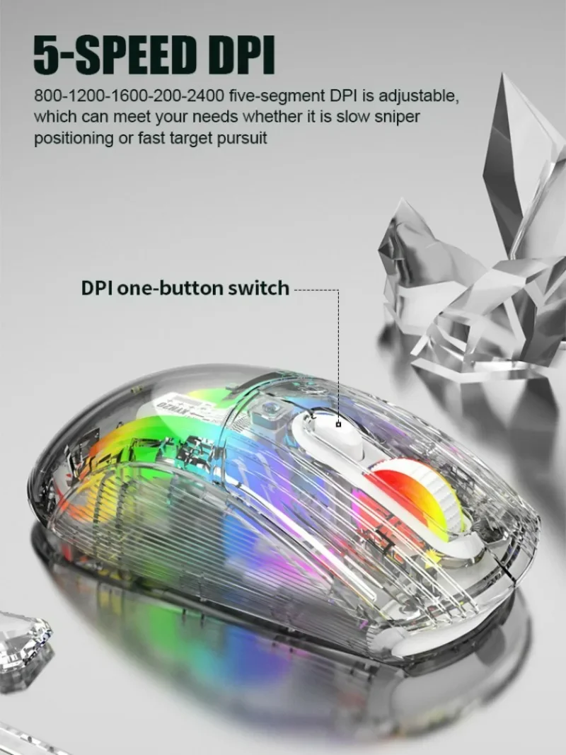 ワイヤレスゲーミングマウス RGB トライモード接続透明シェル E スポーツ Bluetooth 有線マウス PC/Mac コンピュータおよびラップトップ用