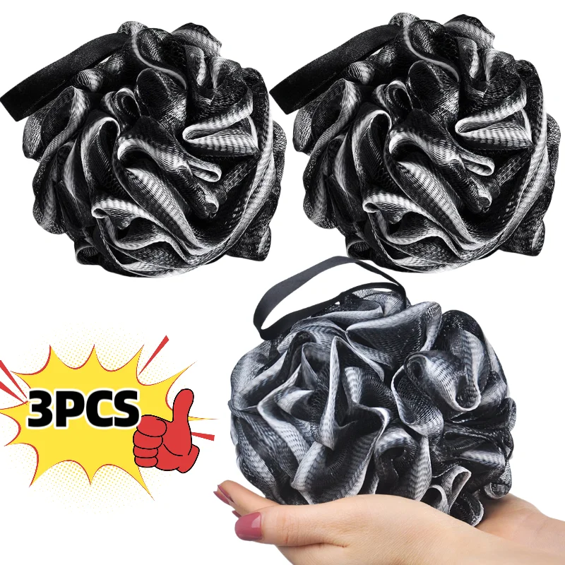 3-Pack Extra-Large Exfoliating Bath Balls, Soft and Durable, Not Easy to Fall Apart, Bamboo Charcoal Black and White Gradient Bath Balls, Gentle Cleaning Suitable for All Skin Types, Durable Shower Companion