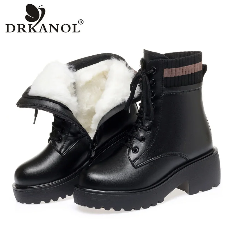 

DRKANOL 2024 Winter Ankle Snow Boots Women Keep Warm Wool Shoes Chunky Platform Thick High Heel Shearling Casual Short Boots