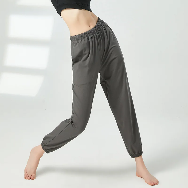 بدلة ممارسة الرقص الكلاسيكي للرقص الصيني للسيدات، سراويل ضيقة عالية الخصر، سراويل فجل مغلقة من القطن