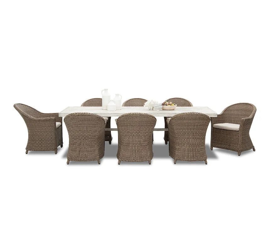 

High-end 9 Pcs Dining Table Set High Quality Outdoor Dining Table for 8 AluminumTable Rattan Dining Set
