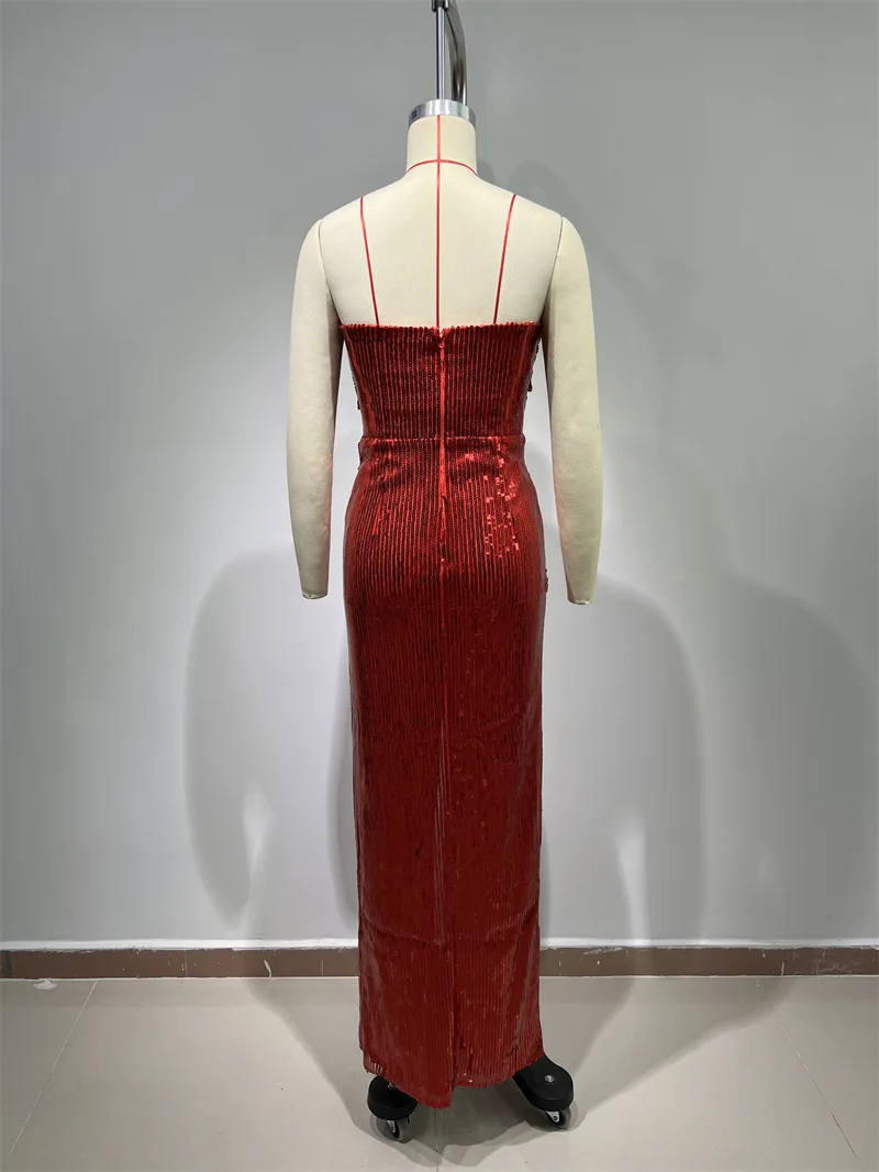 Robe de Soirée Élégante en Forme de Sirène pour Femme, Tenue Sexy à Paillettes et Perles, Col en V, pour Événements Spéciaux, 2024