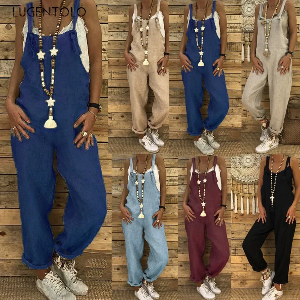 Fashion Suspenders Jumpsuits Women Large Size Casual Overalls Solid Summer Thin New Loose Street Simple Rompers Available 5XL