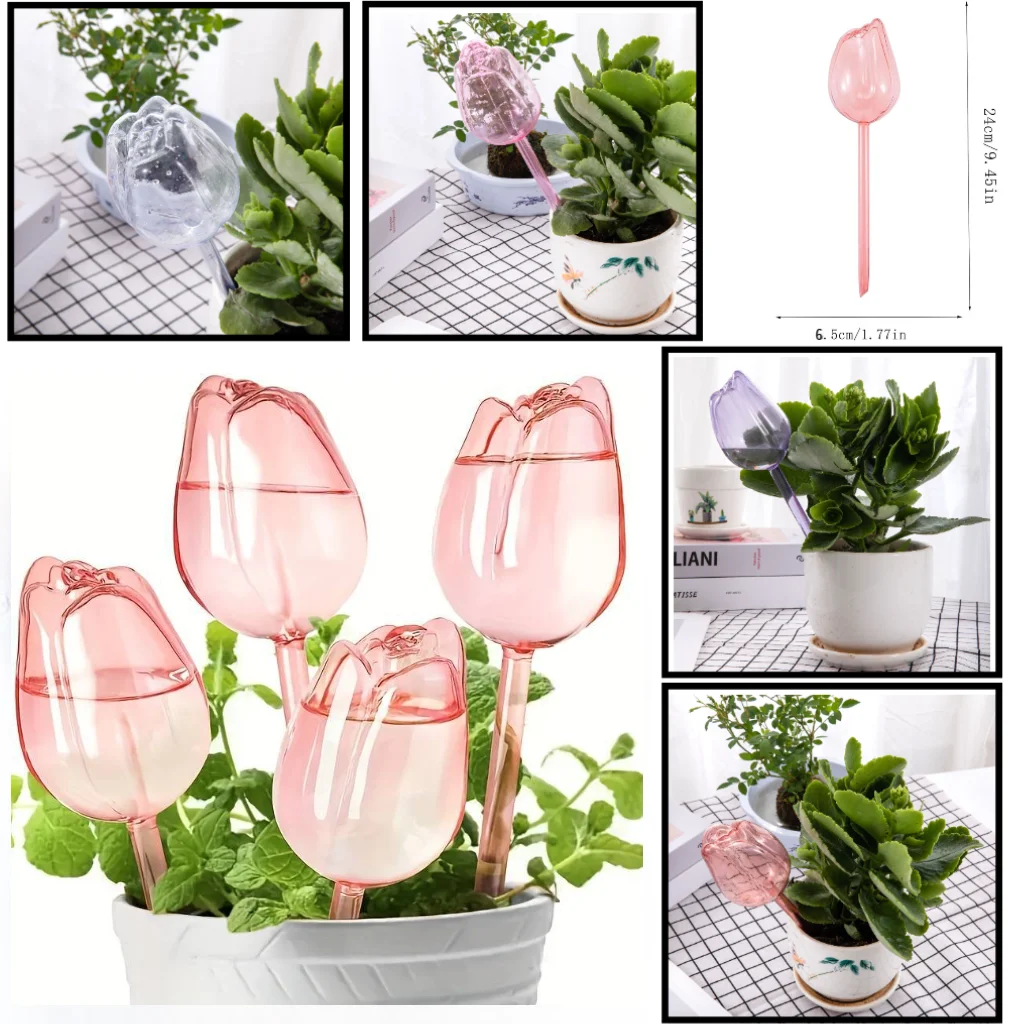 Plastic Pink Tulip Plant Watering Balls, Suitable for Indoor Outdoor Plants, Automatic Watering , and Automatic Plant Drippers
