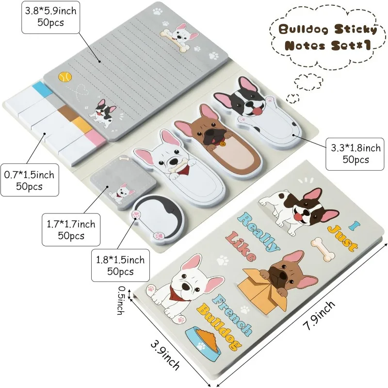 1pc Cartoon French Bulldog Paste Notebook Set 550 Sheets Self Adhesive Notebook with Animal Divider Label Set Ideal for Writing