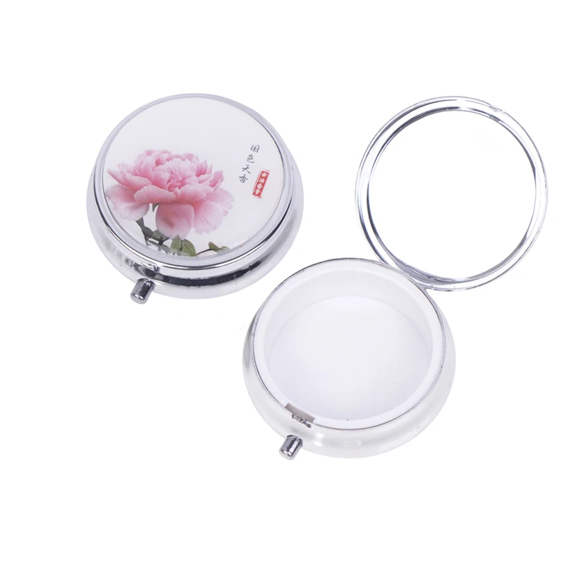 Flowers Metal Pill Boxes Stainless Steel Round Pill Boxes Medicine Organizer Container Medicine Case Splitters Pill Box