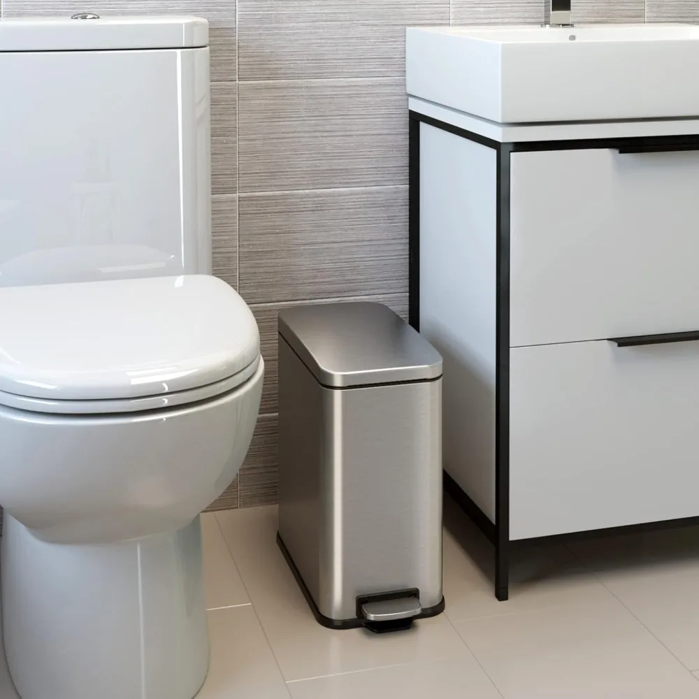 

3 Gallon SoftStep Bathroom Trash Can with Lid and Deodorizer, Removable Inner Bucket, Stainless Steel Small Wastebask