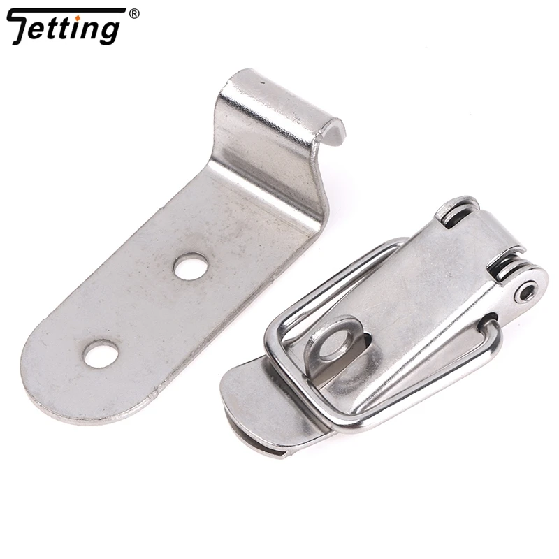 1Pcs 90 Degrees Duck-mouth Buckle Hook Lock Iron Spring Loaded Draw Toggle Latch Clamp Clip Silver Hasp Latch Catch Clasp