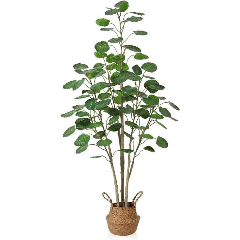 

Artificial Aralia Balfour Tree,Fake Greenery Plant,Come with Woven Seagrass Belly Basket,Indoor Modern Decoration