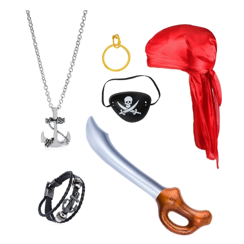 

Pirate Captain Fun Party Cosplays Pirate Cap Sash Eye Patches Gold Earring Pirate Role Play Pirate Costume Accessory Set