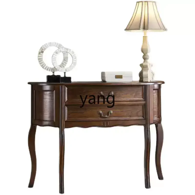 

Lmm all solid wood semicircular entrance table entry entrance table living room retro entrance cabinet