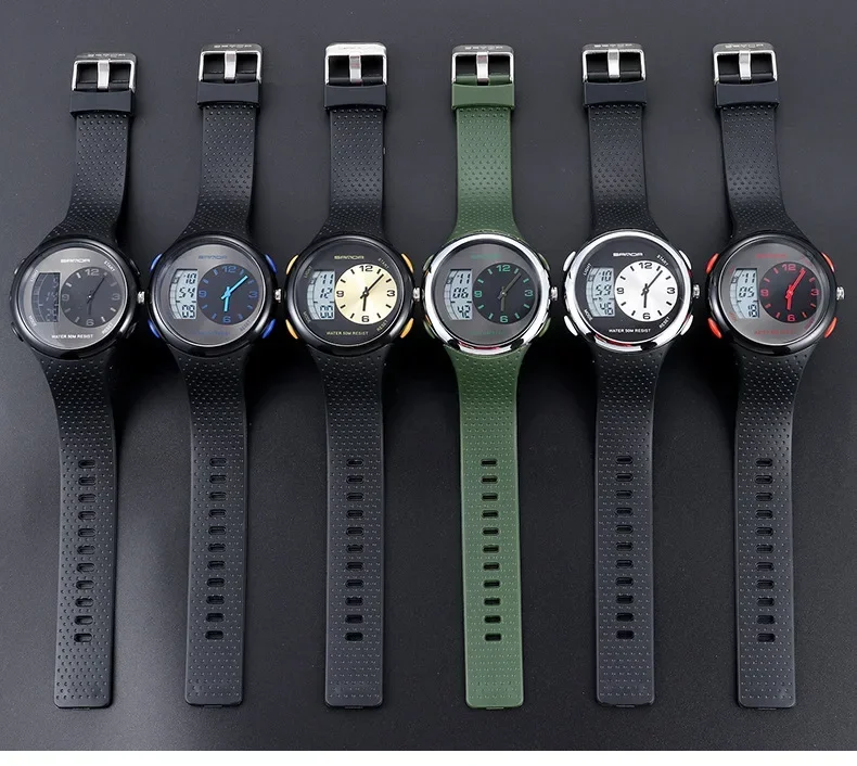 Sanda Waterproof Men's Sports Watch Outdoor Casul Luminous Digital Watches Dual Display Silicone Electronic Watch Calendar Alarm